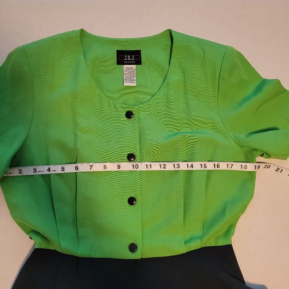Vintage J.S.J. Petites Jumpsuit Size 10P Vibrant Green and Navy 80s Neon - Picture 6 of 10